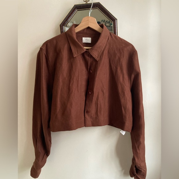 Wilfred linen blend cropped cocoa shirt medium - Picture 1 of 4